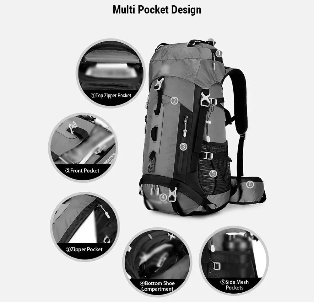 JSEIAJB Waterproof Backpacking Mountaineering Backpack 60L Hiking Backpack Large Capacity Camping Backpack
