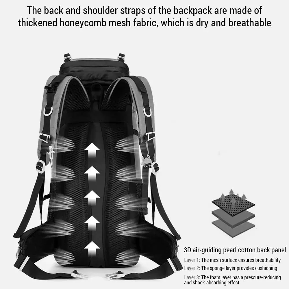 JSEIAJB Waterproof Backpacking Mountaineering Backpack 60L Hiking Backpack Large Capacity Camping Backpack