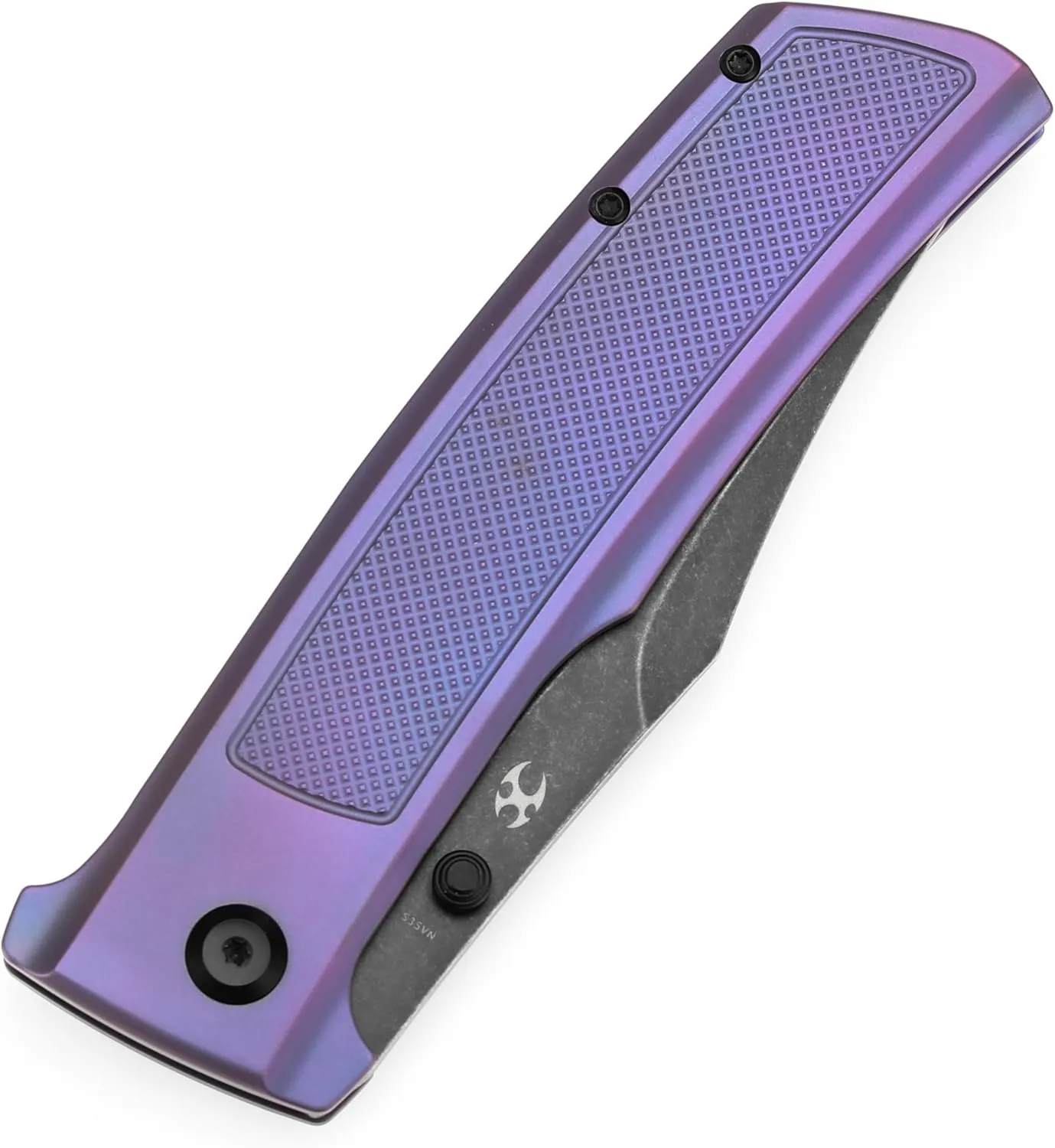 KANSEPT Bison Pocket Folding Knife, 4.25'' Blackwash CPM S35VN Steel Sharp Blade, Purple Anodized Titanium with Frag Pattern Handle, Frame Lock and Thumb Stud for Edc, Camping Hiking Knives K1108A5