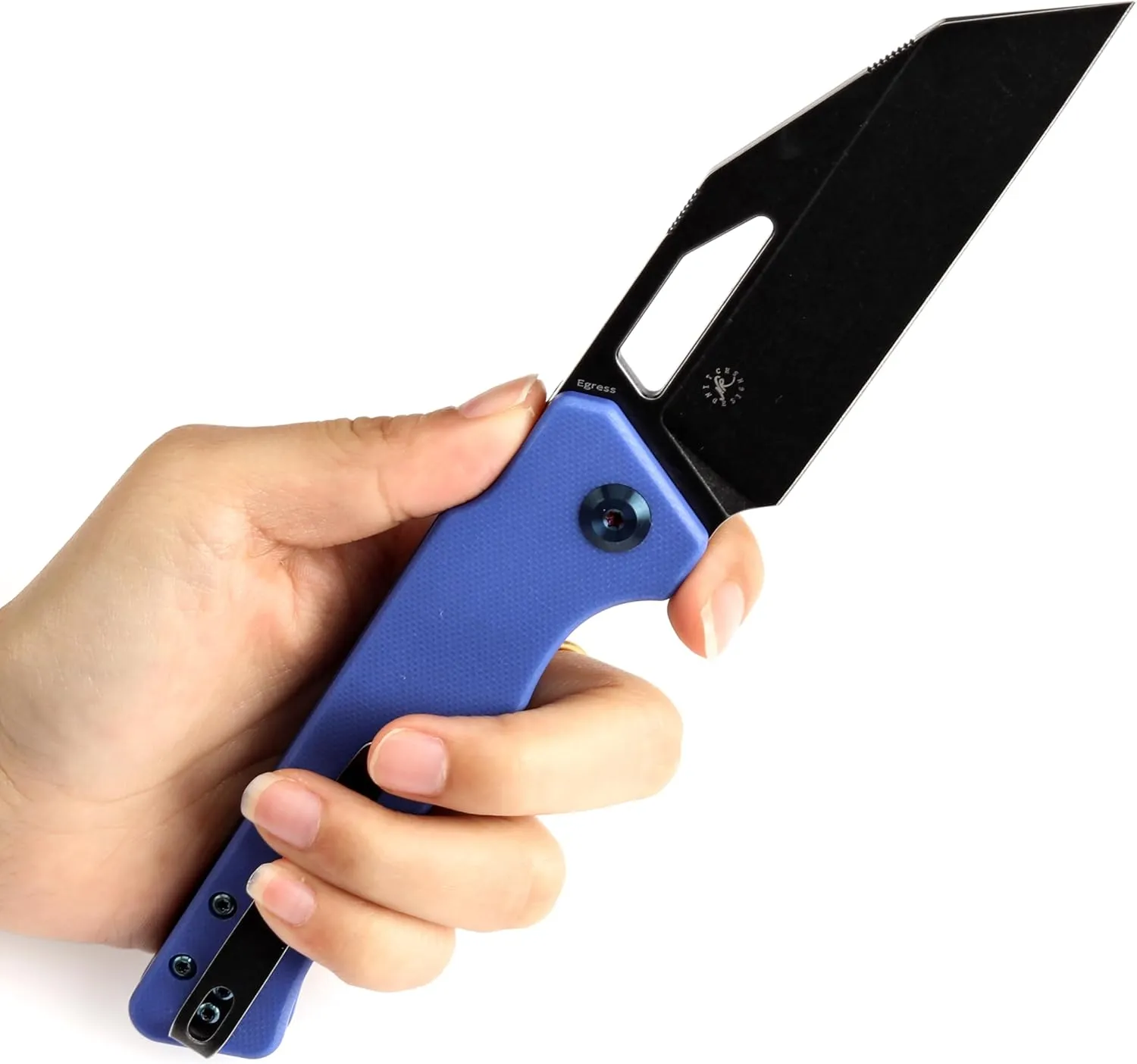 KANSEPT Egress Pocket Knives 8.24in Folding Knife with Black Stonewashed 14C28N Blade, Blue G10 Handle, Pocket Tactical Knife for Men Women, Envelope Opener with Thumb hole T1033A2