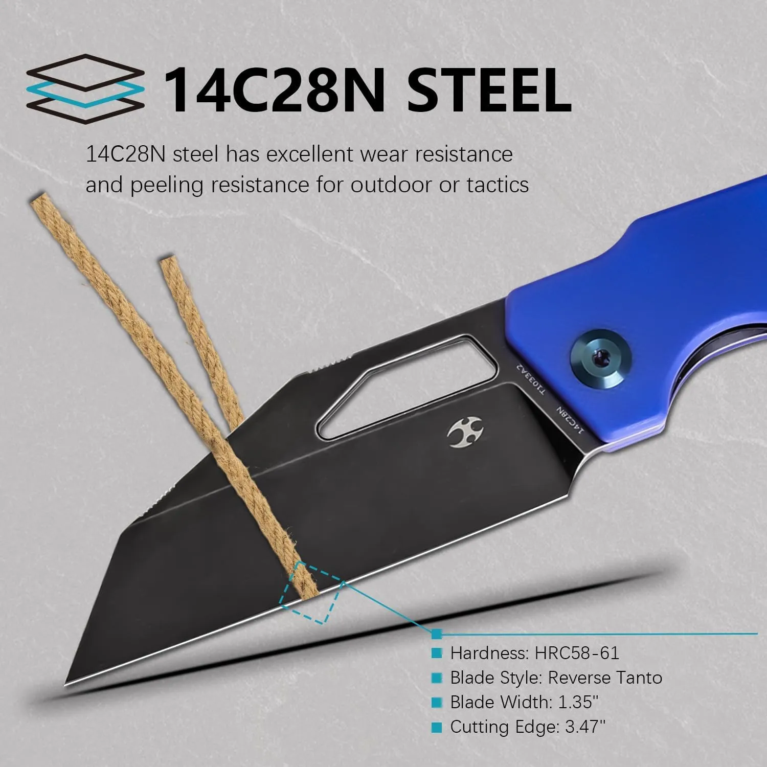 KANSEPT Egress Pocket Knives 8.24in Folding Knife with Black Stonewashed 14C28N Blade, Blue G10 Handle, Pocket Tactical Knife for Men Women, Envelope Opener with Thumb hole T1033A2