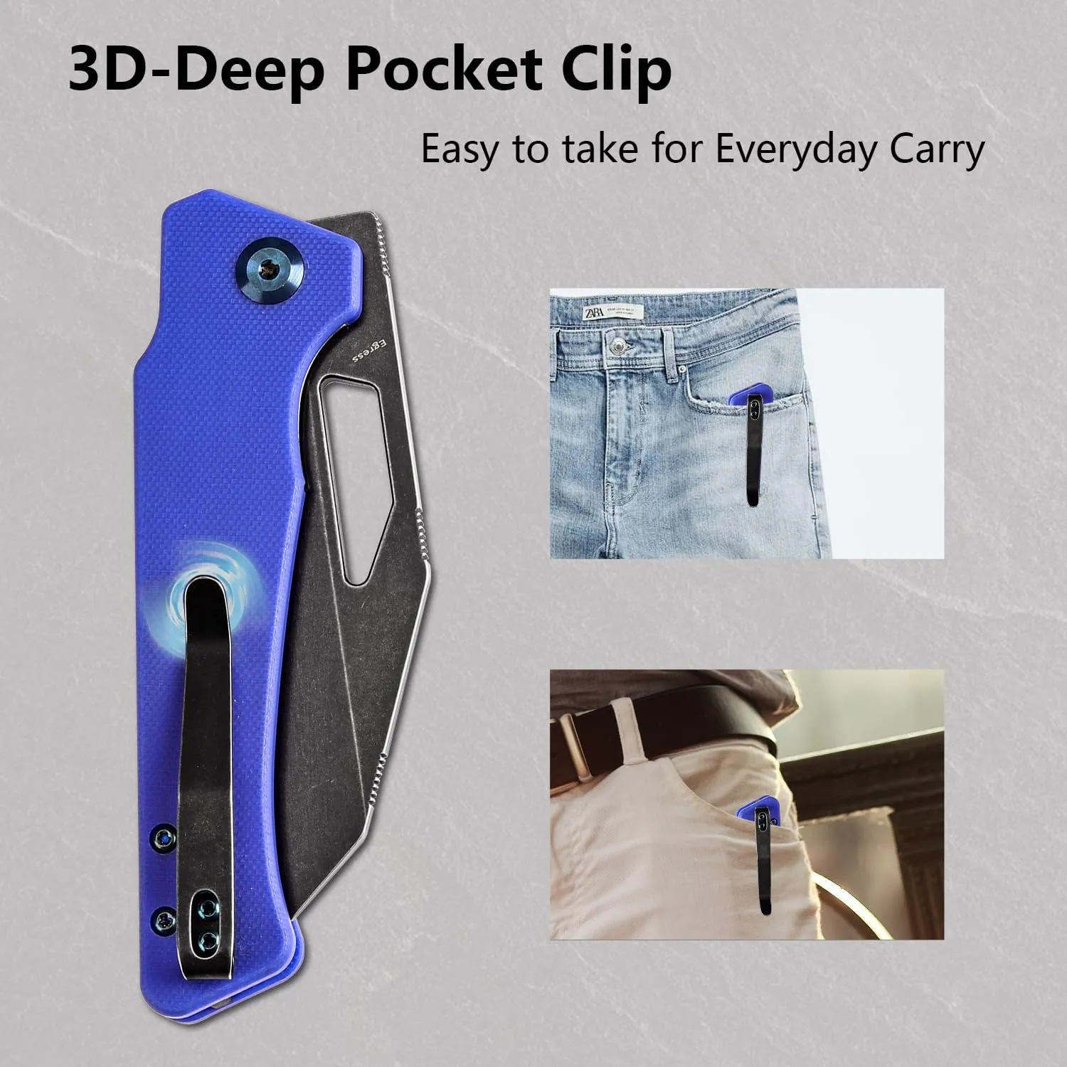 KANSEPT Egress Pocket Knives 8.24in Folding Knife with Black Stonewashed 14C28N Blade, Blue G10 Handle, Pocket Tactical Knife for Men Women, Envelope Opener with Thumb hole T1033A2
