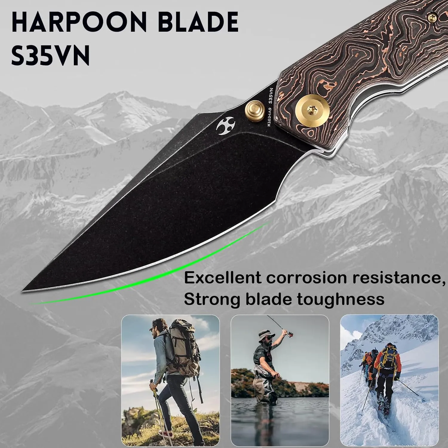 KANSEPT Fenrir Pocket Folding Knives for Men EDC Camping EDC Knives 3.48'' CPM-S35VN Material Pocket Folding Knives with Titanium   Copper Carbon Fiber Handle Everyday Carry K1034A9
