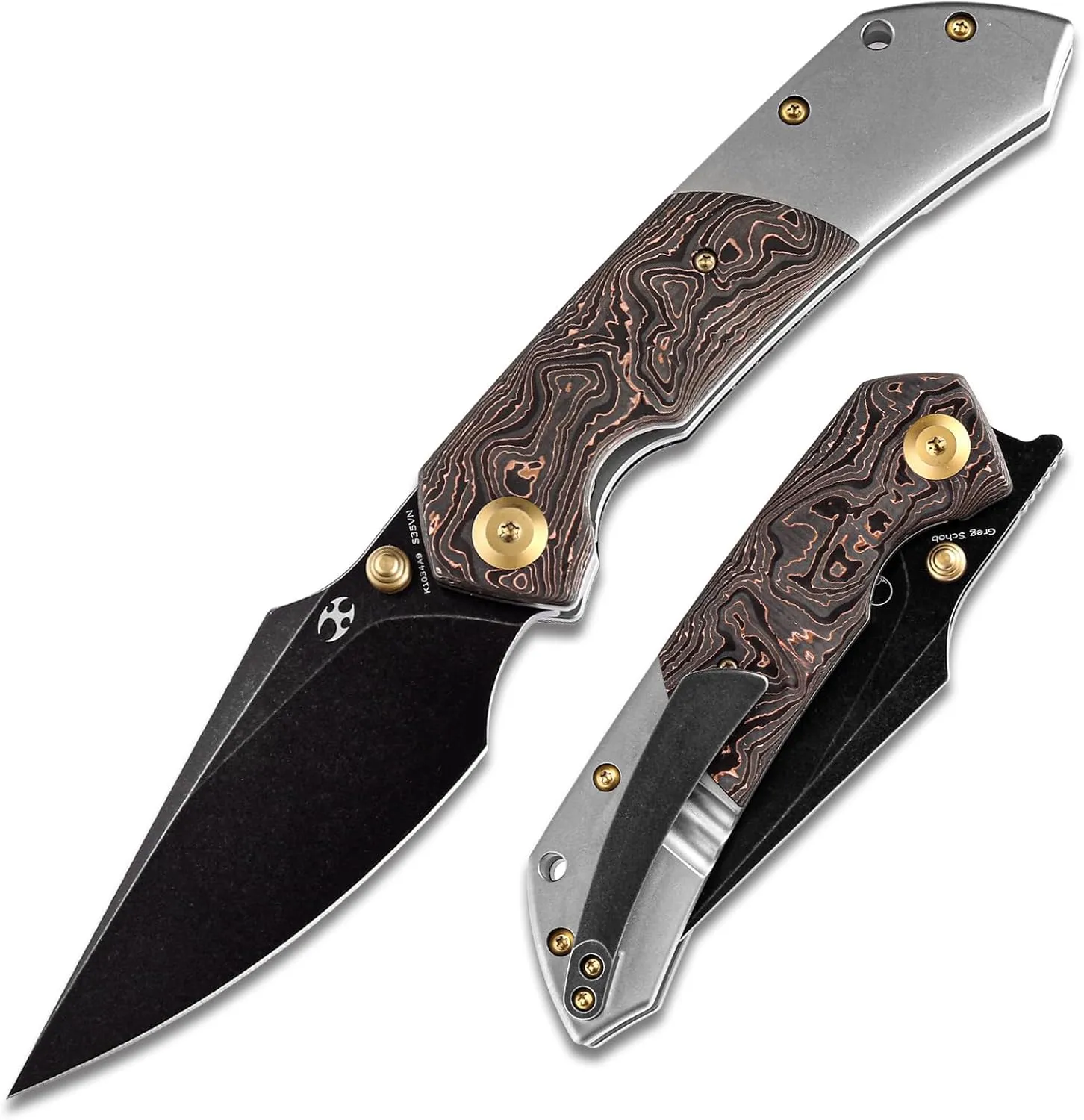 KANSEPT Fenrir Pocket Folding Knives for Men EDC Camping EDC Knives 3.48'' CPM-S35VN Material Pocket Folding Knives with Titanium   Copper Carbon Fiber Handle Everyday Carry K1034A9