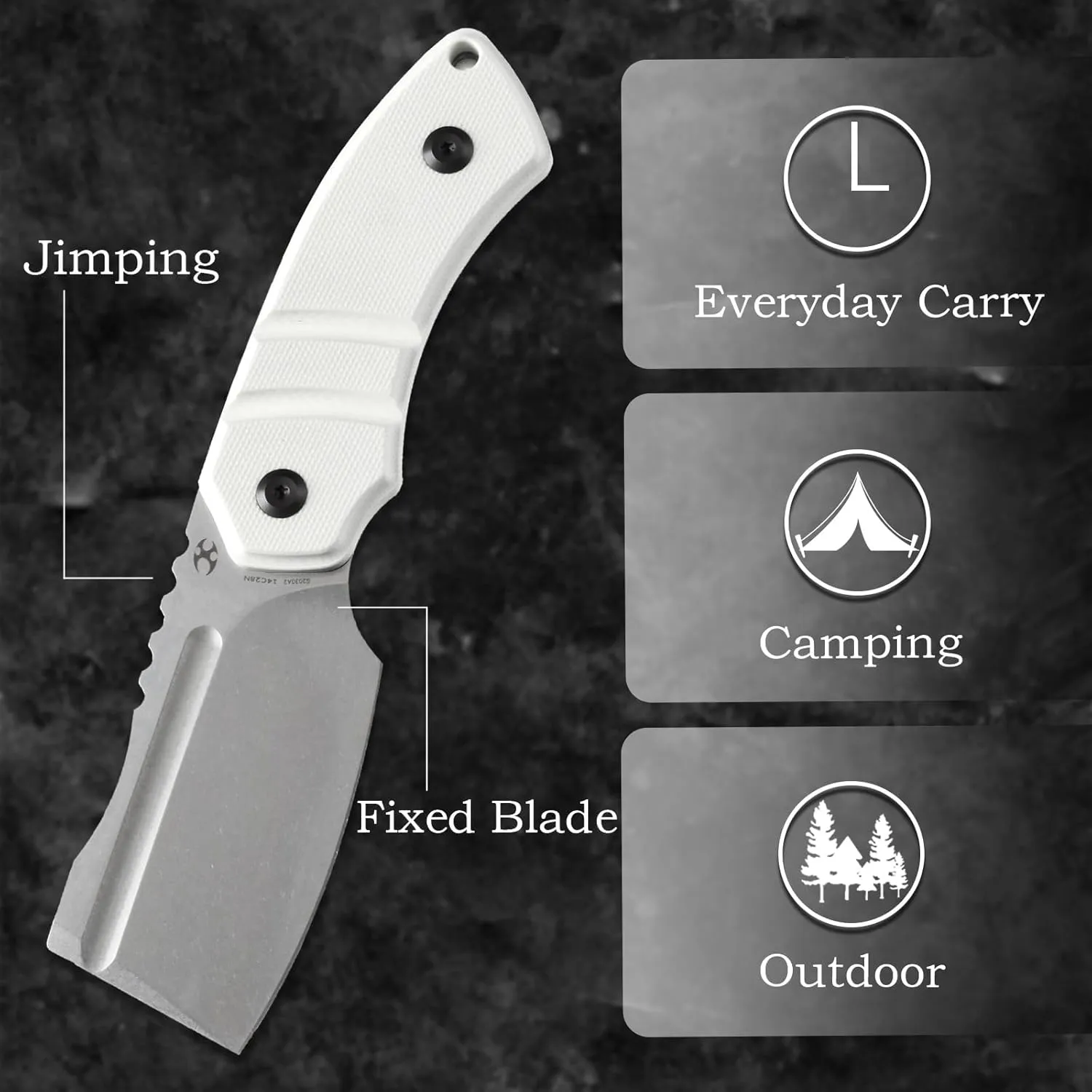 KANSEPT Knives Korvid S Fixed blade Hunting Camping Hiking Knife with 2.9''14C28N Blade Cleaver White G10 Handle, Kydex Sheath for Men Women Everyday Carry G2030A2