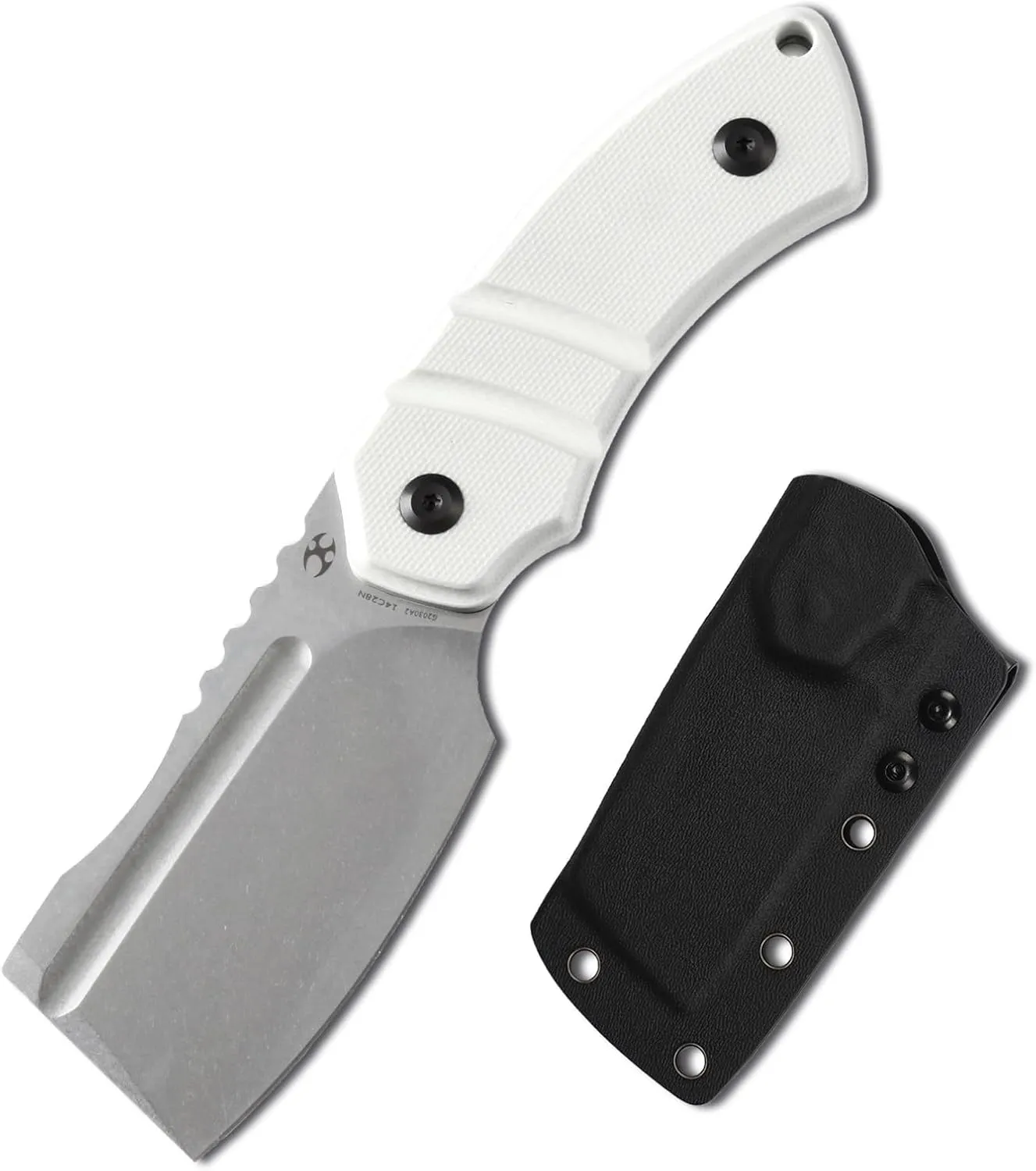 KANSEPT Knives Korvid S Fixed blade Hunting Camping Hiking Knife with 2.9''14C28N Blade Cleaver White G10 Handle, Kydex Sheath for Men Women Everyday Carry G2030A2