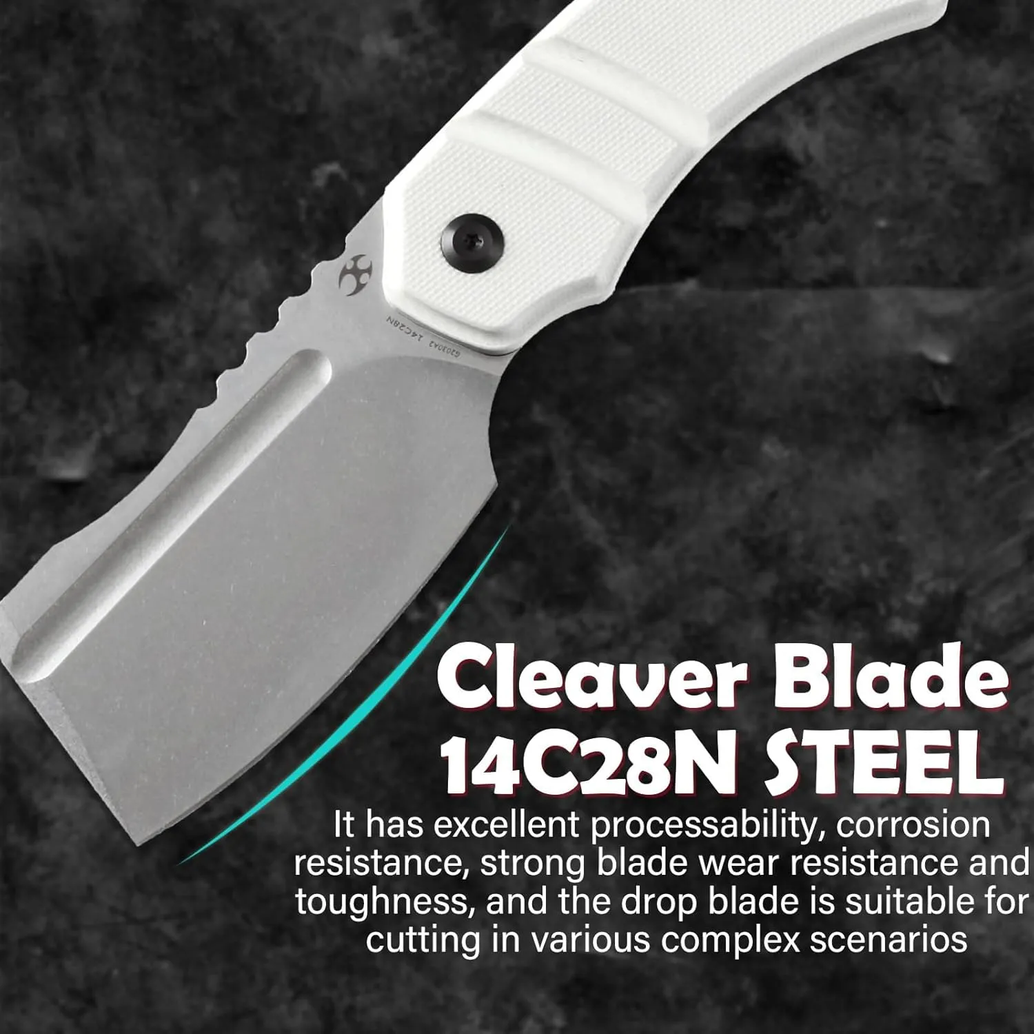 KANSEPT Knives Korvid S Fixed blade Hunting Camping Hiking Knife with 2.9''14C28N Blade Cleaver White G10 Handle, Kydex Sheath for Men Women Everyday Carry G2030A2