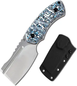 KANSEPT Knives Korvid S Fixed blade Hunting Camping Hiking Knife with 2.9''CPM S35VN Cleaver Blade Blue & White Carbon Fiber Handle, Kydex Sheath for Men WomenEveryday Carry G2030A6