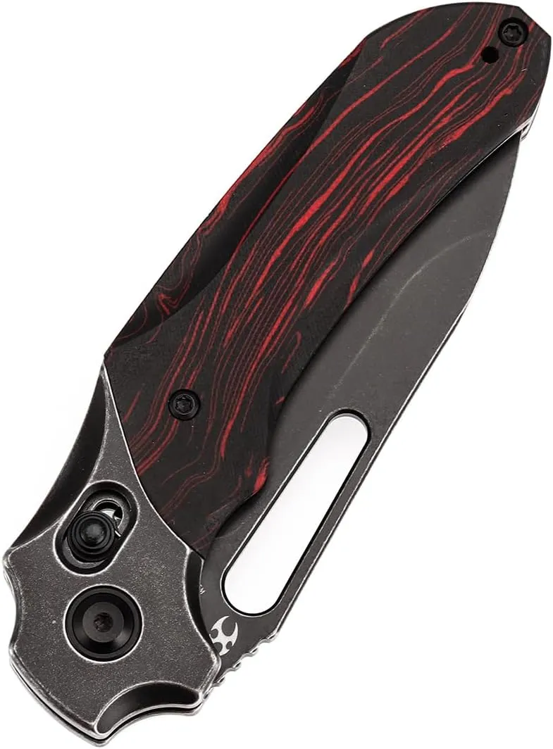 Kansept Quasar Pocket Knife,3.38''Blackwash 154CM Sharp Steel Blade, Red and Black G-Mascus Handle, Cross Bar Lock Folding with Elongated Thumb Hole for Edc,Camping Hiking Knives for Men Women T1099V4