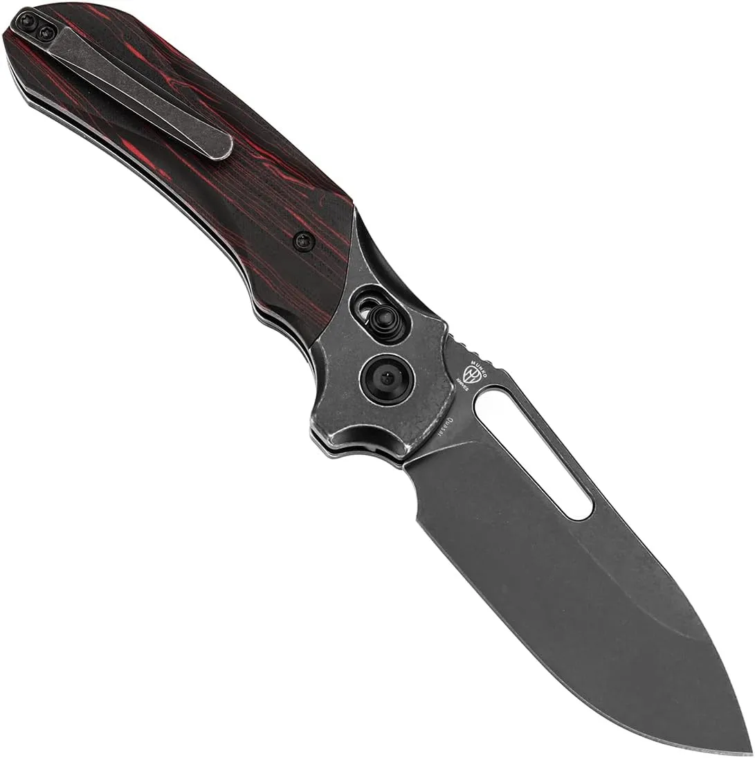 Kansept Quasar Pocket Knife,3.38''Blackwash 154CM Sharp Steel Blade, Red and Black G-Mascus Handle, Cross Bar Lock Folding with Elongated Thumb Hole for Edc,Camping Hiking Knives for Men Women T1099V4