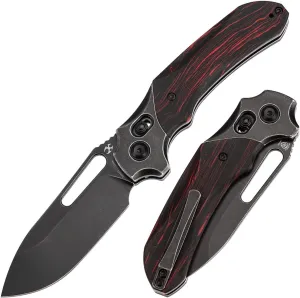 Kansept Quasar Pocket Knife,3.38''Blackwash 154CM Sharp Steel Blade, Red and Black G-Mascus Handle, Cross Bar Lock Folding with Elongated Thumb Hole for Edc,Camping Hiking Knives for Men Women T1099V4