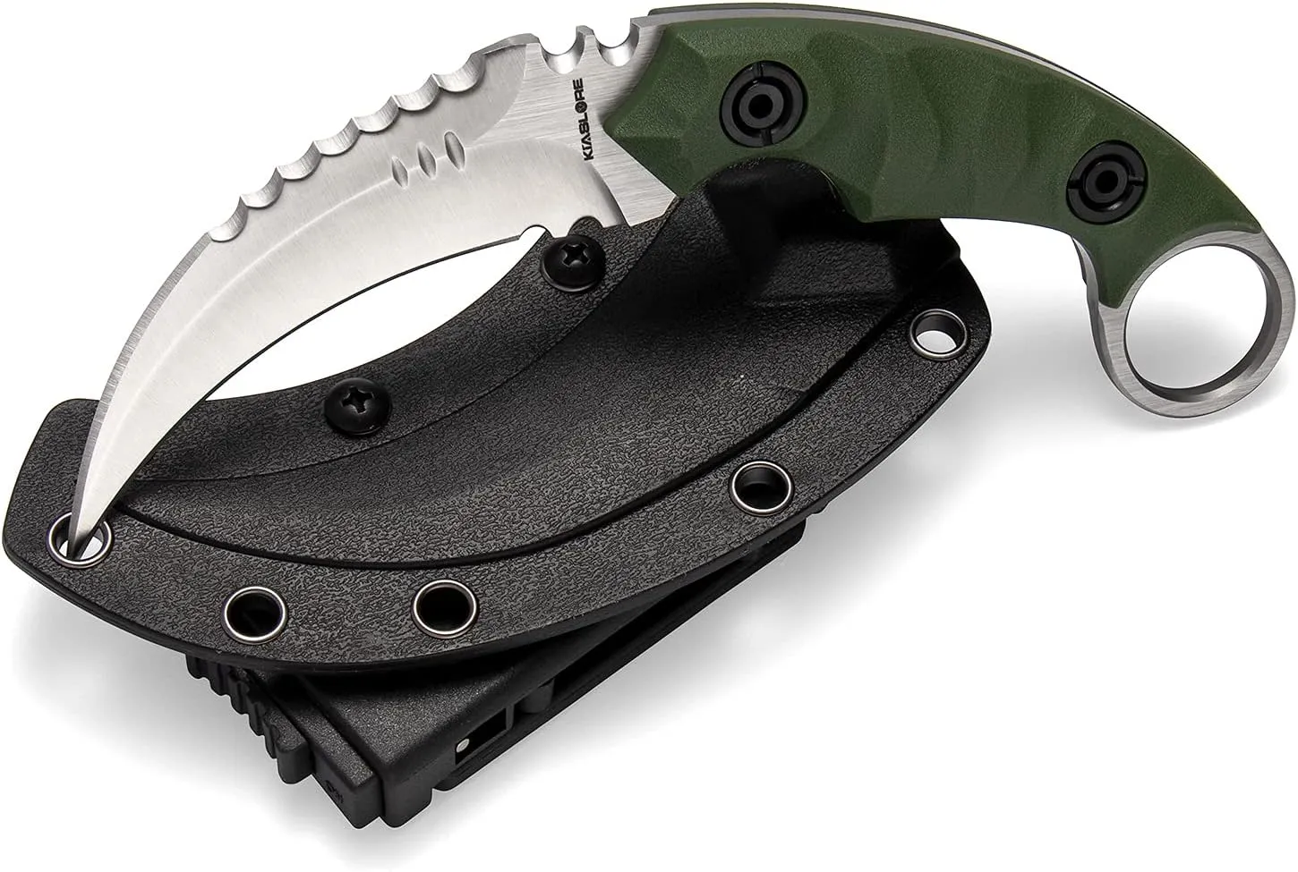 Karambit Knife Outdoor Survival Claw Knife Teeth Knife Double edged Knives Fixed Blade Camping Survival Knife Hunting Knives EDC Tools Tactical Knife With Sheath (Silver and Green G10)