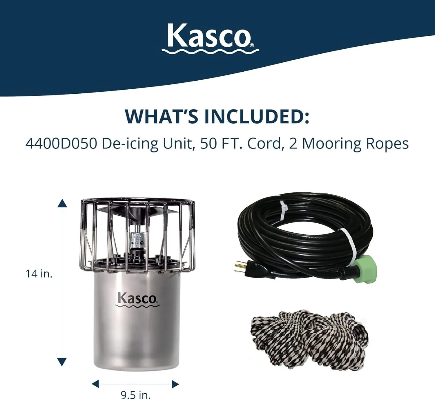 Kasco Deicer 1 HP Lake & Pond De-icer 120V – Single Phase with 50 Ft Electric Power Cord | Water Deicer for Ponds, Lakes & Dock Bubbler