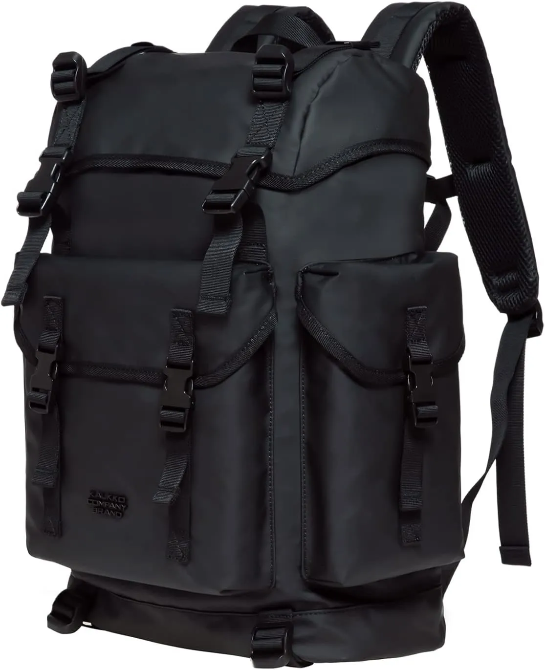 KAUKKO Vintage Casual polyster and Leather Rucksack Backpack(18-LEATHER BLACK)