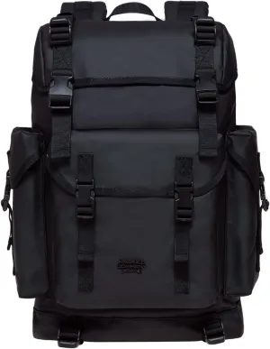KAUKKO Vintage Casual polyster and Leather Rucksack Backpack(18-LEATHER BLACK)
