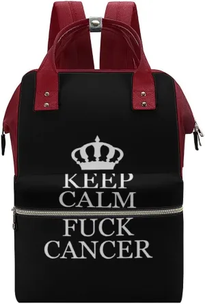 Keep Calm and Fuck Cancer Large Travel Bag Backpack Waterproof Bags for Women Back Pack with Bottle Pocket