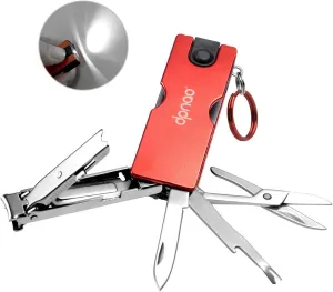Keychain Nail Clippers with Nail Files, Pocket Folding Knife Scissors Tweezers Flashlight 8 In 1 Stainless Steel for Men Women Home Travel