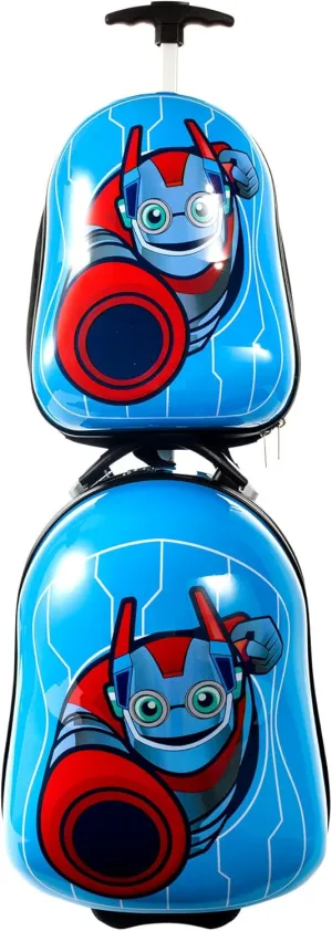 KIDDIETOTES Kids Carry-on Upright Luggage Suitcase and Backpack Set - Smooth Rolling Wheels - Robot