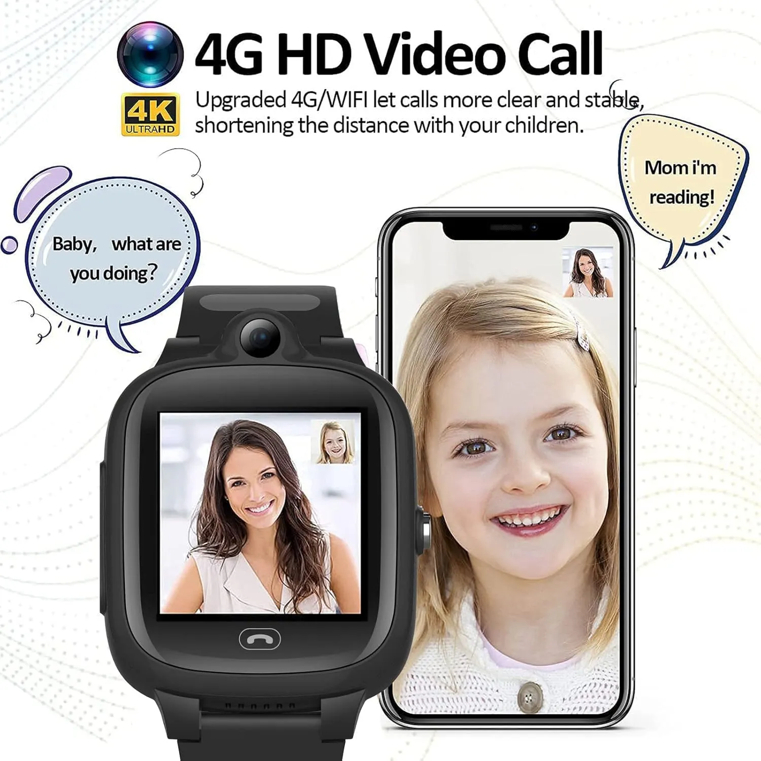 Kids Elderly 4G GPS Smart Watch Global Version Waterproof Real-Time Tracking Phone Video Call and Text SOS Emergency Alarm Voice Message Camera Geo-Fence Pedometer Anti-Lost GPS Tracker Birthday