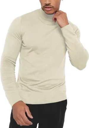 KINGBEGA Men Regular Fit Basic Lightweight Long Sleeve Pullover Top Mock Turtleneck T-Shirt