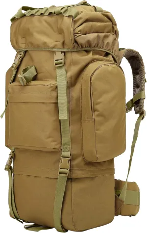 King'sGuard Internal Frame Hiking Backpack 65L Backpacking Backpack with Rain Cover Waterproof Camping Rucksack for Men and Women (Tan)