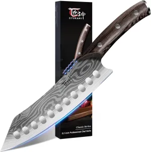 Kiritsuke knife, 8.2 Inch Chef Knife, Japanese Style High Carbon Steel, Razor Sharp for Precision Cutting, Damascus Pattern, Ergonomic Full Tang Wood Handle, Cooking & Father's Day Gifts