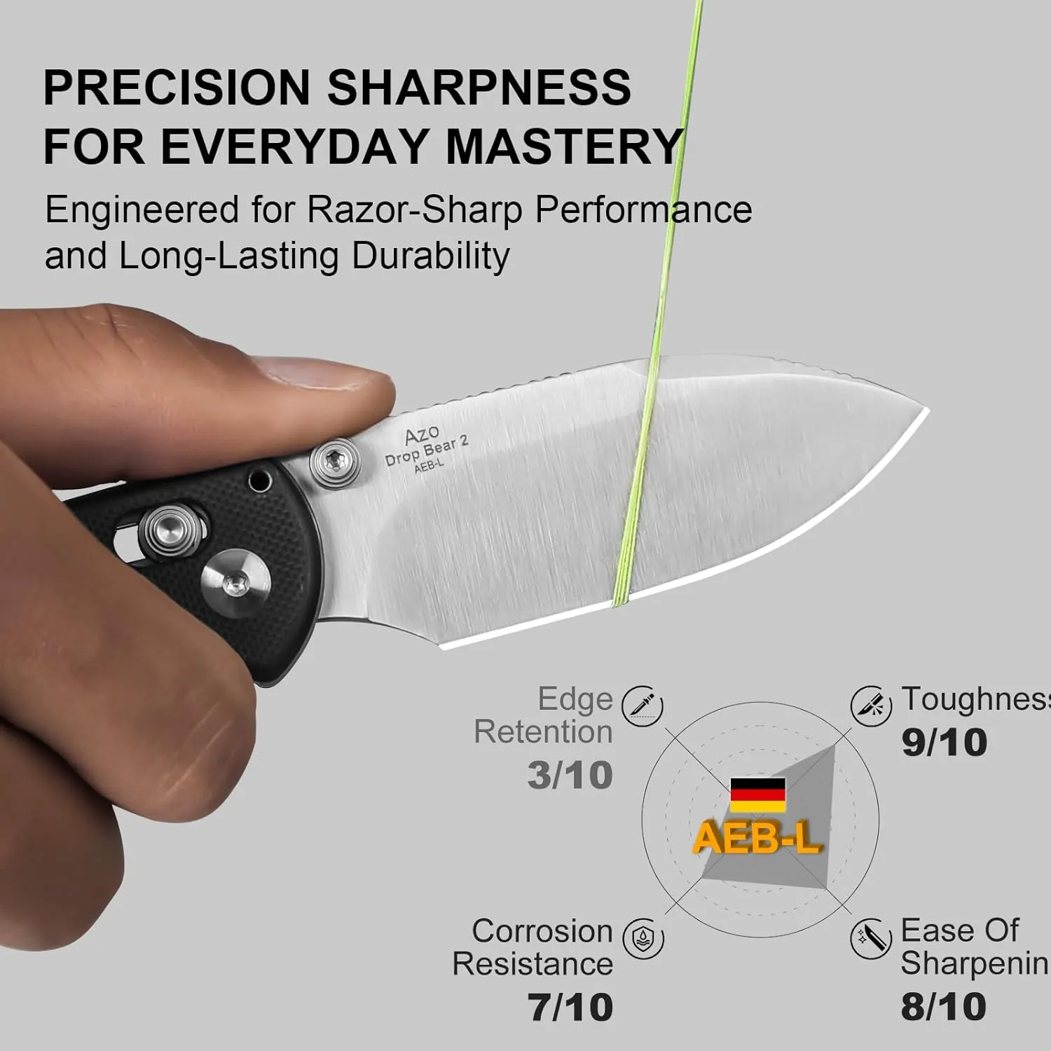 Kizer Drop Bear 2 Pocket Knife, 2.84" AEB-L Drop Point Blade Folding Knife with Black G10 Handle, Clutch Lock EDC Knives with Jimping on Spine for Men Women V3619.2KD1