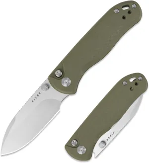 Kizer Drop Bear 2 Pocket Knife, 2.92" AEB-L Drop Point Blade Folding Knife with Olive Green G10 Handle, Button Liner Lock EDC Knives with Jimping on Spine for Men Women V3619.2CD2