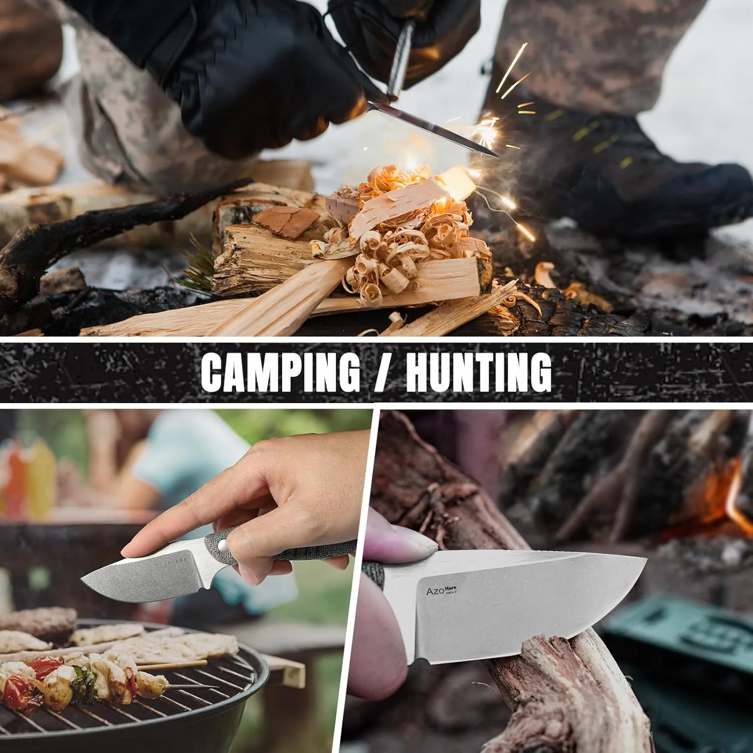 Kizer Hare Fixed Blade Knife with Sheath, 3.14" Nitro V Blade EDC Hunting Knife with Black Micarta and Orange G10 Handle, Small Bushcraft Neck Knives, Camping Knives for Men Women, 1077A2