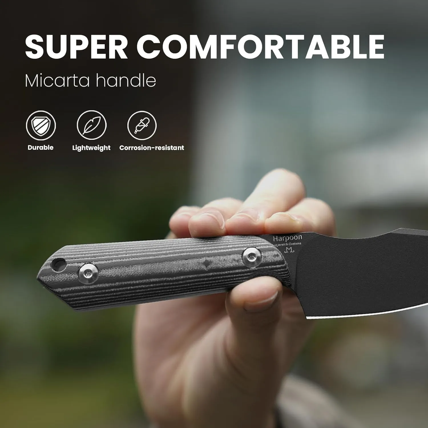 Kizer Harpoon Fixed Blade Knife, D2 Blade with Black Micarta Handle Hunting Knives, EDC Fixed Blade Knife with Sheath, for Hunting Hiking Camping 1040A1
