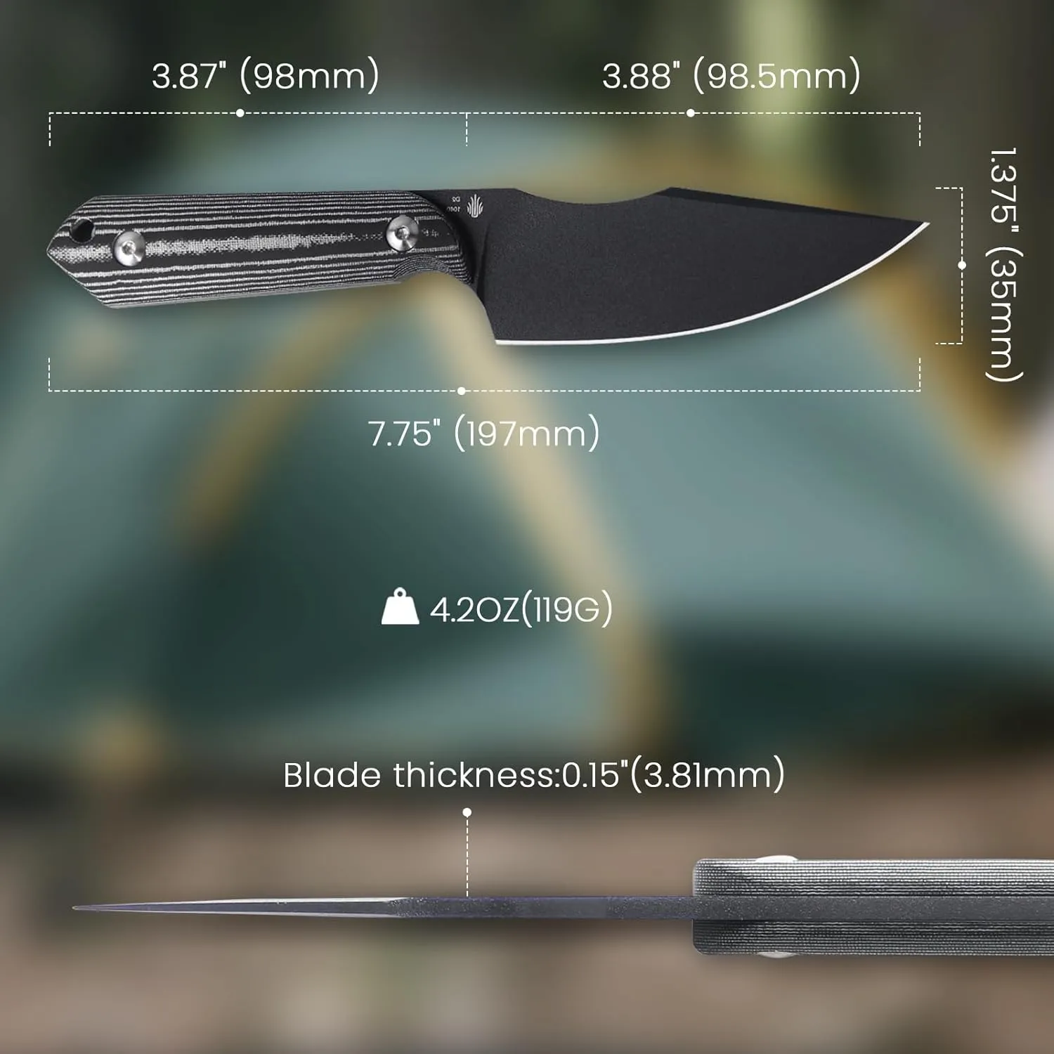 Kizer Harpoon Fixed Blade Knife, D2 Blade with Black Micarta Handle Hunting Knives, EDC Fixed Blade Knife with Sheath, for Hunting Hiking Camping 1040A1