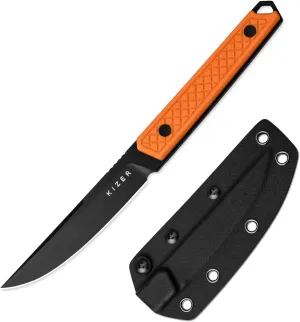 Kizer Kwaiken Fixed Blade Knife, 3.94" D2 Steel Hunting EDC with Orange G10 Handle, Survival Knife with Adjustable Sheath for Hiking Camping Outdoor Knives 1066A2