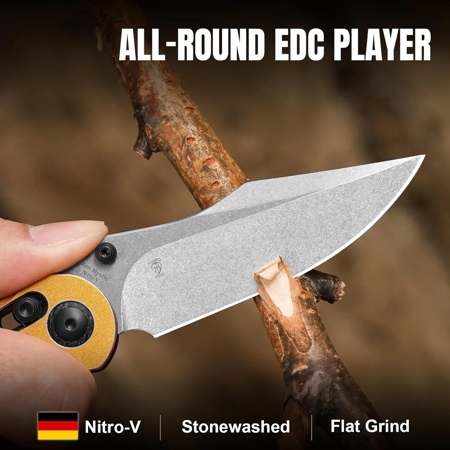 Kizer Mini Mystic Pocket Knife, 3.2" Nitro-V Blade EDC Knife with Black Burlap Micarta and Yellow Aluminum Handle, Small Hunting Camping Survival Knives with Clutch Lock & Thumb Stud Opener, V3636A2