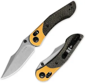 Kizer Mini Mystic Pocket Knife, 3.2" Nitro-V Blade EDC Knife with Black Burlap Micarta and Yellow Aluminum Handle, Small Hunting Camping Survival Knives with Clutch Lock & Thumb Stud Opener, V3636A2