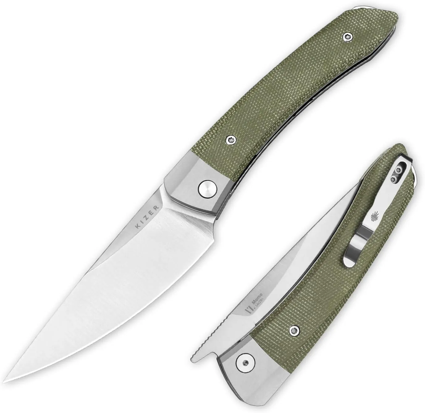Kizer Momo Pocket Folding Knife, 4.11” 14C28N Blade EDC Pocket Knife with Aluminum Micarta Handle, Front Flipper Camping Folding knife for Men Women, Sharp Hunting Survival Hiking Knives V4663M1