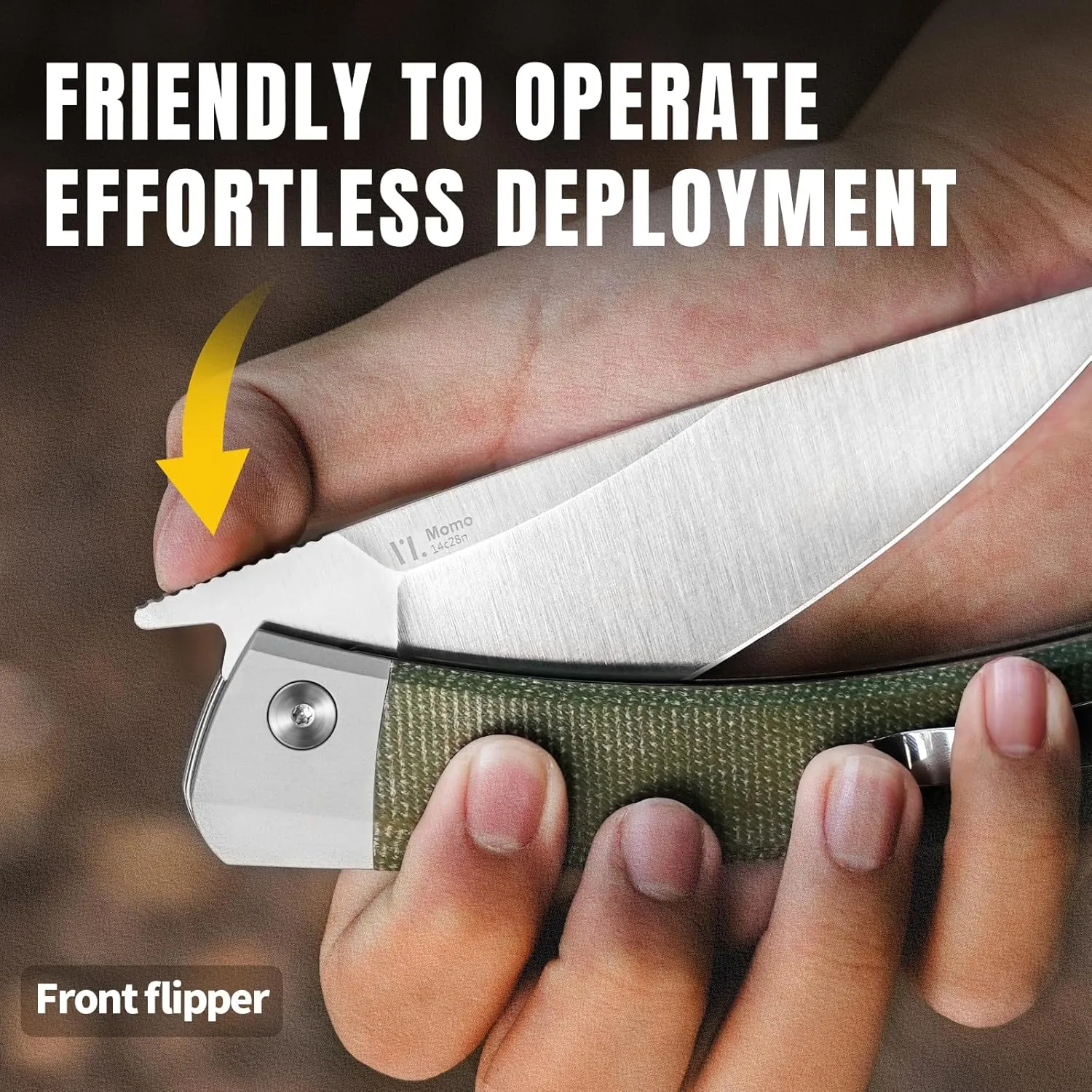 Kizer Momo Pocket Folding Knife, 4.11” 14C28N Blade EDC Pocket Knife with Aluminum Micarta Handle, Front Flipper Camping Folding knife for Men Women, Sharp Hunting Survival Hiking Knives V4663M1