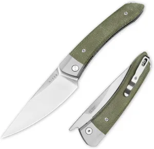 Kizer Momo Pocket Folding Knife, 4.11” 14C28N Blade EDC Pocket Knife with Aluminum Micarta Handle, Front Flipper Camping Folding knife for Men Women, Sharp Hunting Survival Hiking Knives V4663M1