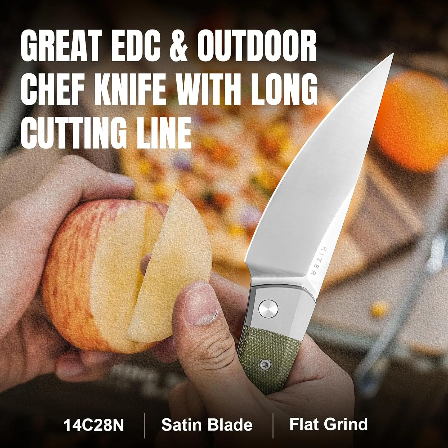 Kizer Momo Pocket Folding Knife, 4.11” 14C28N Blade EDC Pocket Knife with Aluminum Micarta Handle, Front Flipper Camping Folding knife for Men Women, Sharp Hunting Survival Hiking Knives V4663M1