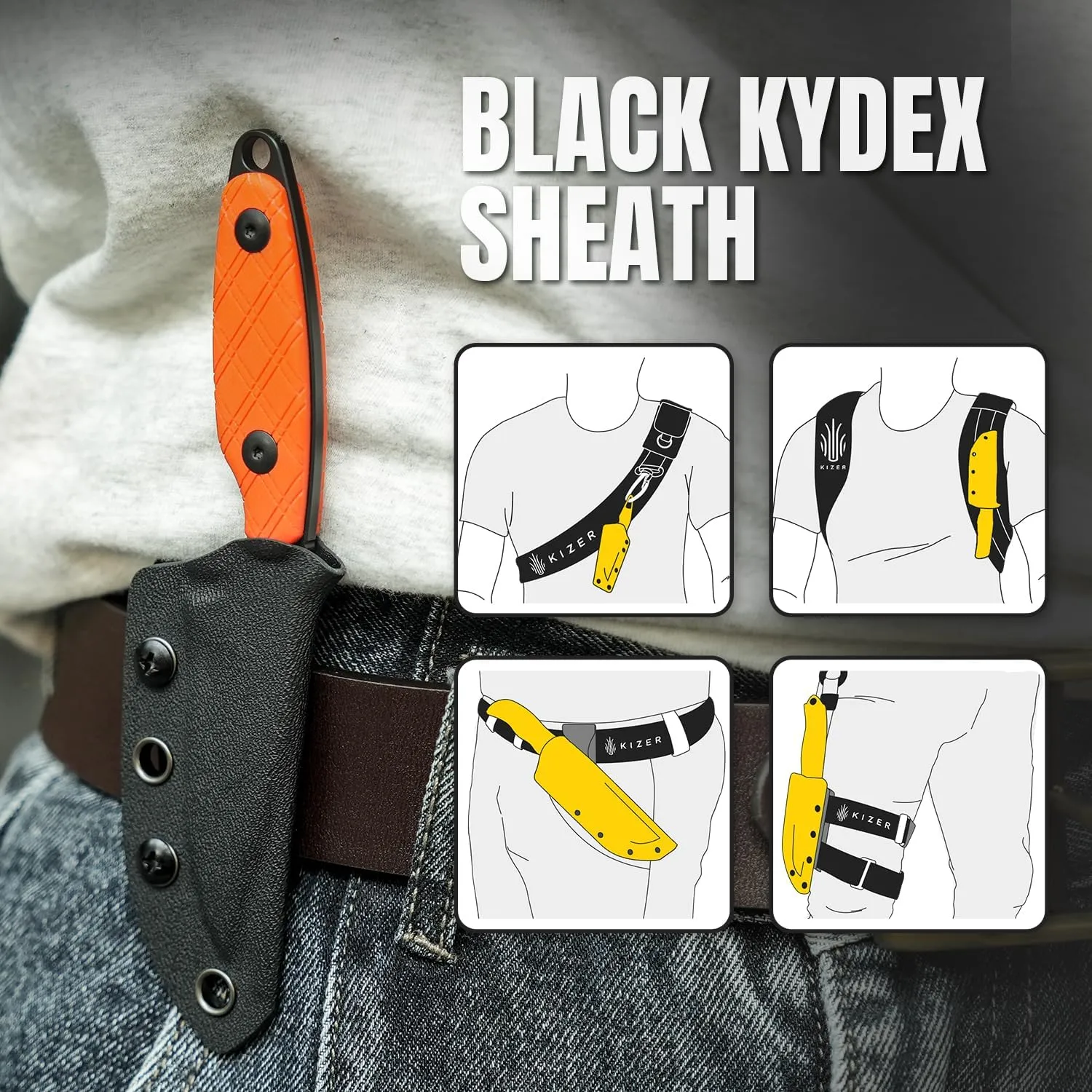 Kizer Muskrat Fixed Blade Knife, 3.15 In D2 Blade EDC Knife Argyle Pattern Orange G10 Handle Neck Knives for Men Women, Outdoor Hunting Hiking Survival Camping Knives with Sheath, 1064M2