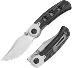 Kizer Pioneer Pocket Knife, 3.2”Nitro-V Bowie Steel Blade Folding Pocket with Black Aluminum & Micarta Handle, Thumb Stud Flipper Knife with Liner Lock, EDC Knives for Camping Hiking ZX-FK03A3