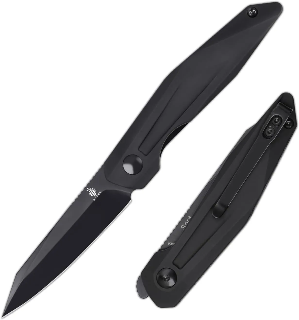 Kizer Spot Pocket Knife, 2.91 Inches 154CM Steel Blade EDC Hunting Knife with Black Aluminum Handle, Camping Folding Knives with Liner Lock, Front Flipper Small Survival Knives, V3620C2