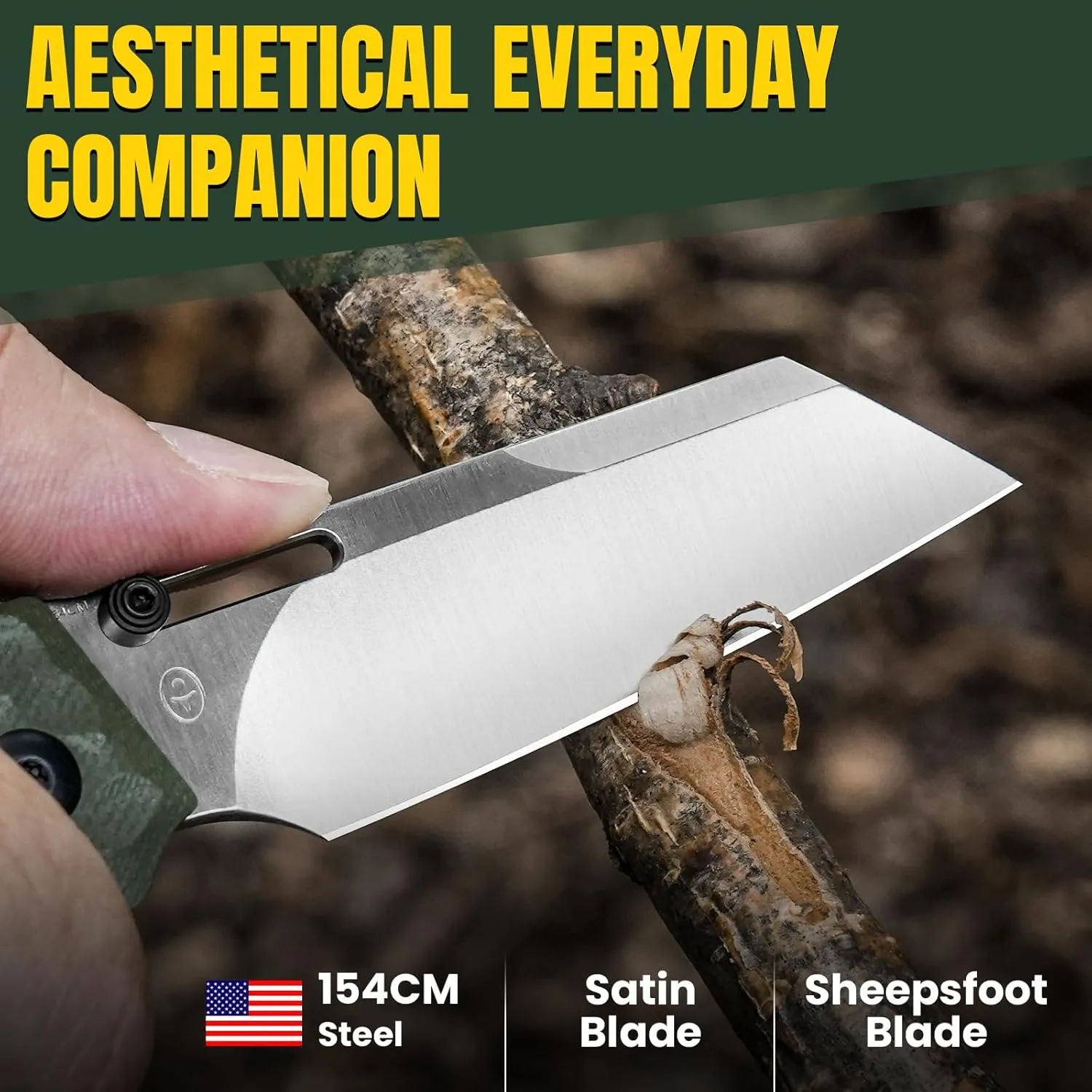 Kizer Task EDC Pocket Knife, 3.04 Inch 154CM Sheepsfoot Blade Folding Knife with Innovative Clutch Lock, Olive Green G10 Handle Camping Knives, Small Hunting Knives with Thumb Stud Opener, V3641C3