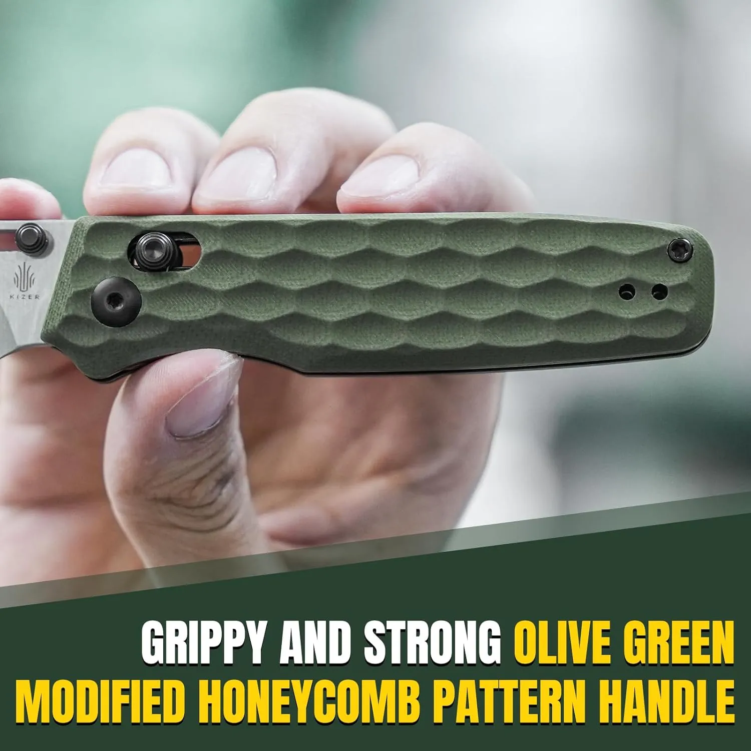 Kizer Task EDC Pocket Knife, 3.04 Inch 154CM Sheepsfoot Blade Folding Knife with Innovative Clutch Lock, Olive Green G10 Handle Camping Knives, Small Hunting Knives with Thumb Stud Opener, V3641C3