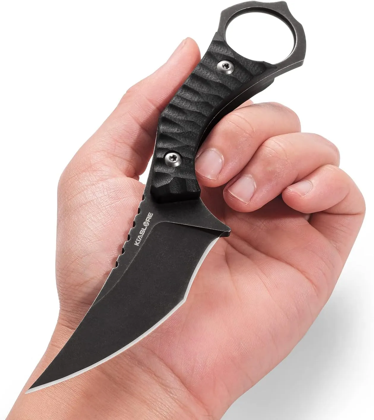 KK123 Fixed Blade Knife D2 Steel Blade G10 Handle EDC Tool Knife Outdoor Camping Hiking Self Defense Knifes with Sheath (Black)