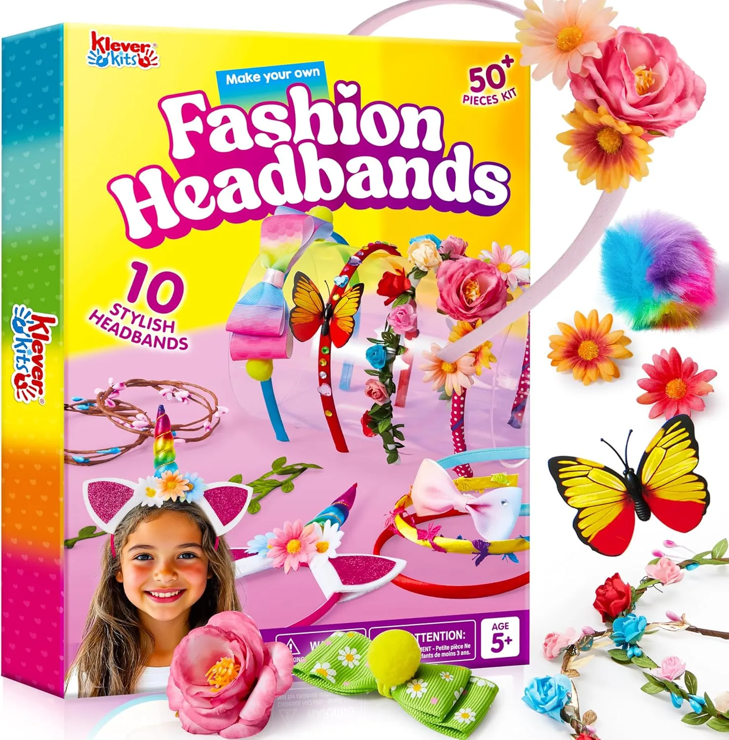 Klever Kits Headband Making Kit for Girls - Make Your Own Fashion Headbands - DIY Hair Accessories Set, DIY Arts and Crafts Gifts for 5 6 7  Year Old