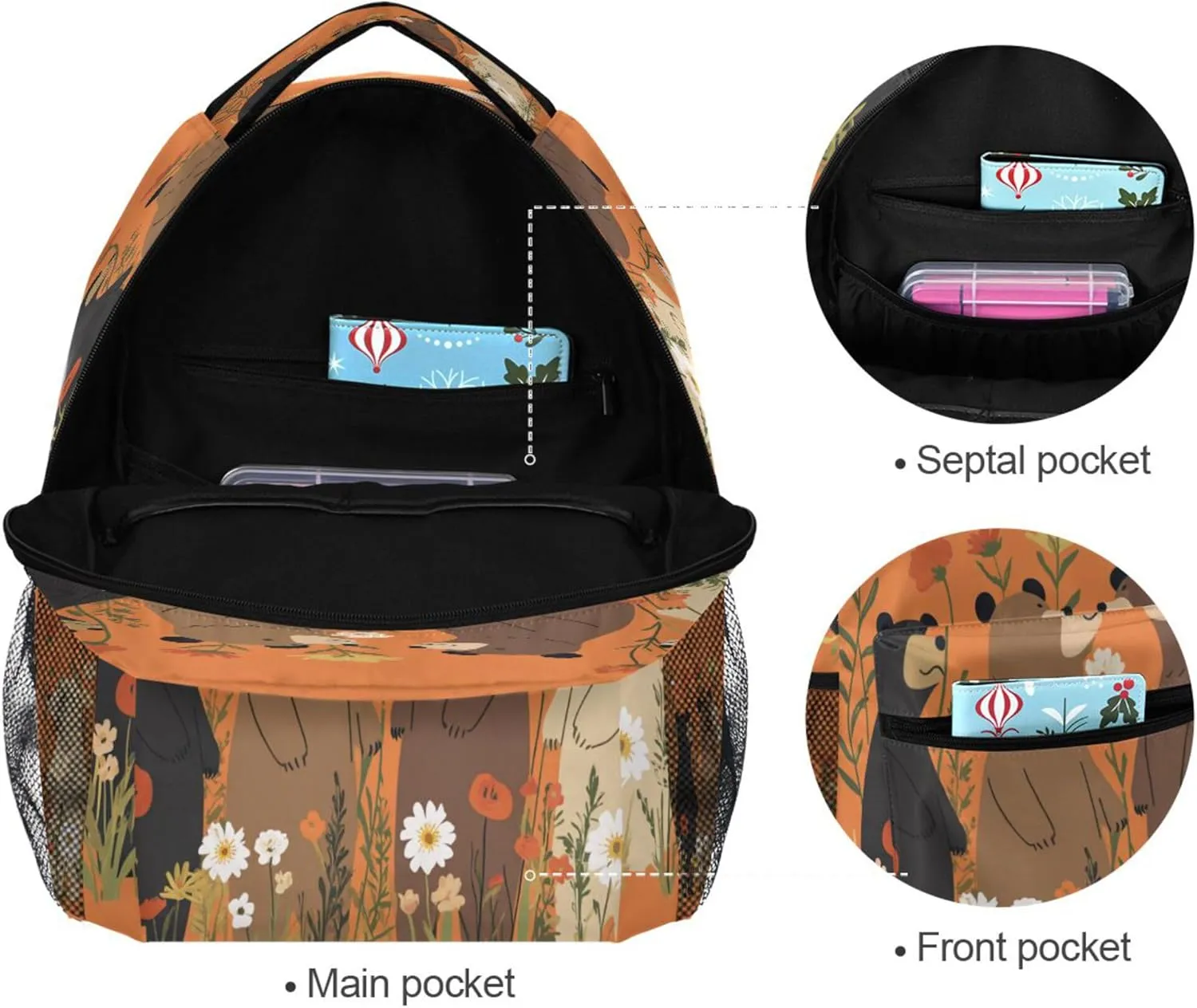 KLL Backpack for Women Men Waterproof Personal Backpack with Chest Strap Gift Men & Women Beauty Bears Orange