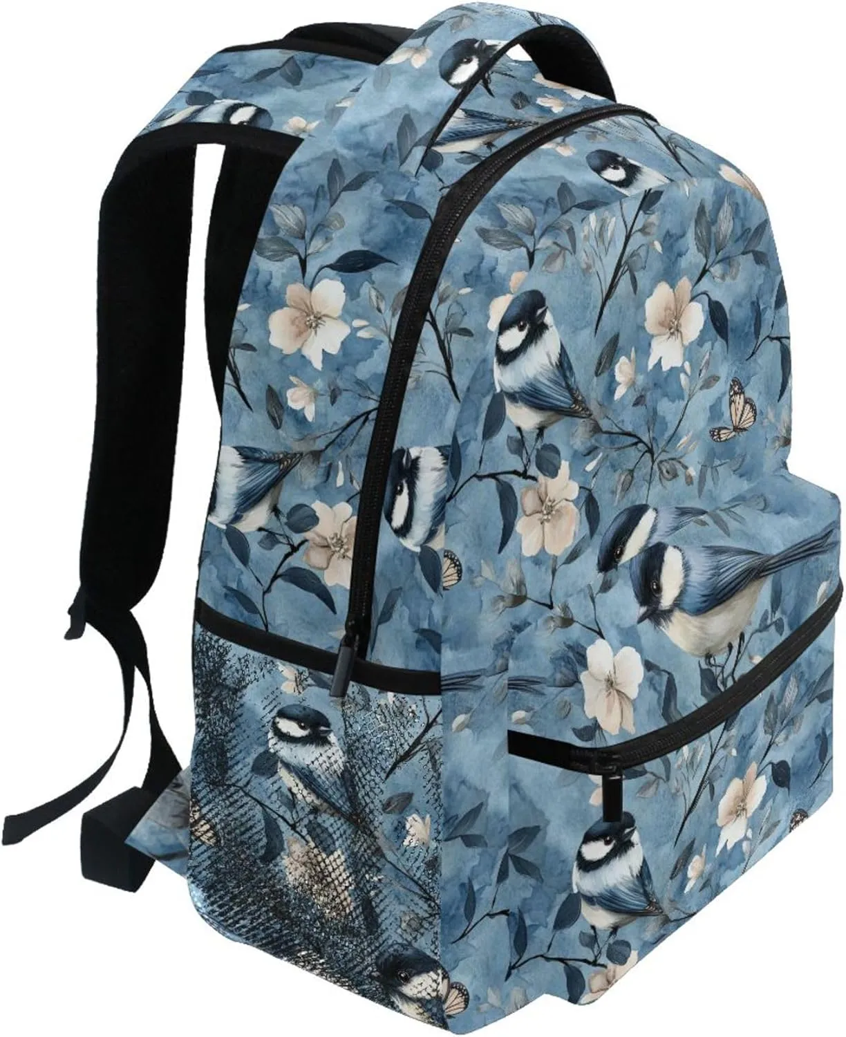 KLL Laptop Backpack for Teacher Nurse Waterproof Diaper Bag Backpack with Chest Strap for Travel Trip Aesthetic Black - Capped Chickadee Birds A River