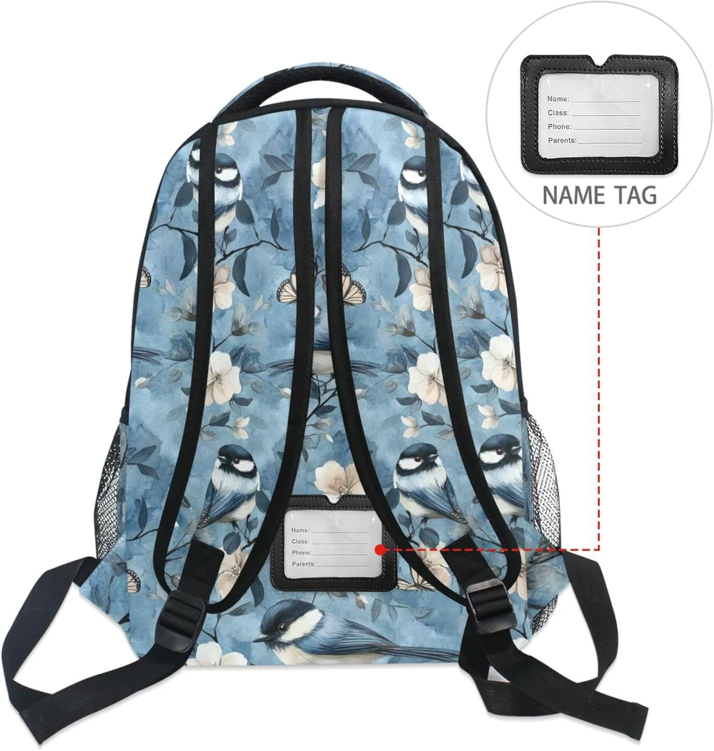 KLL Laptop Backpack for Teacher Nurse Waterproof Diaper Bag Backpack with Chest Strap for Travel Trip Aesthetic Black - Capped Chickadee Birds A River