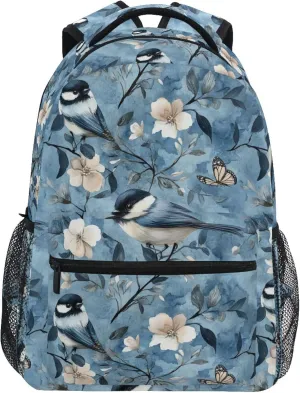 KLL Laptop Backpack for Teacher Nurse Waterproof Diaper Bag Backpack with Chest Strap for Travel Trip Aesthetic Black - Capped Chickadee Birds A River