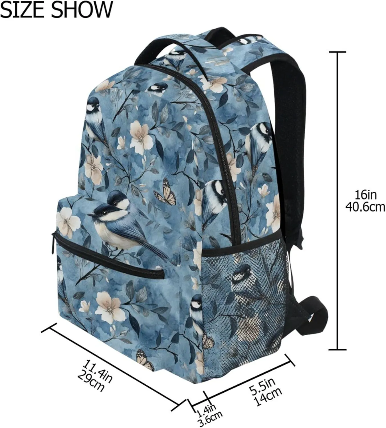 KLL Laptop Backpack for Teacher Nurse Waterproof Diaper Bag Backpack with Chest Strap for Travel Trip Aesthetic Black - Capped Chickadee Birds A River
